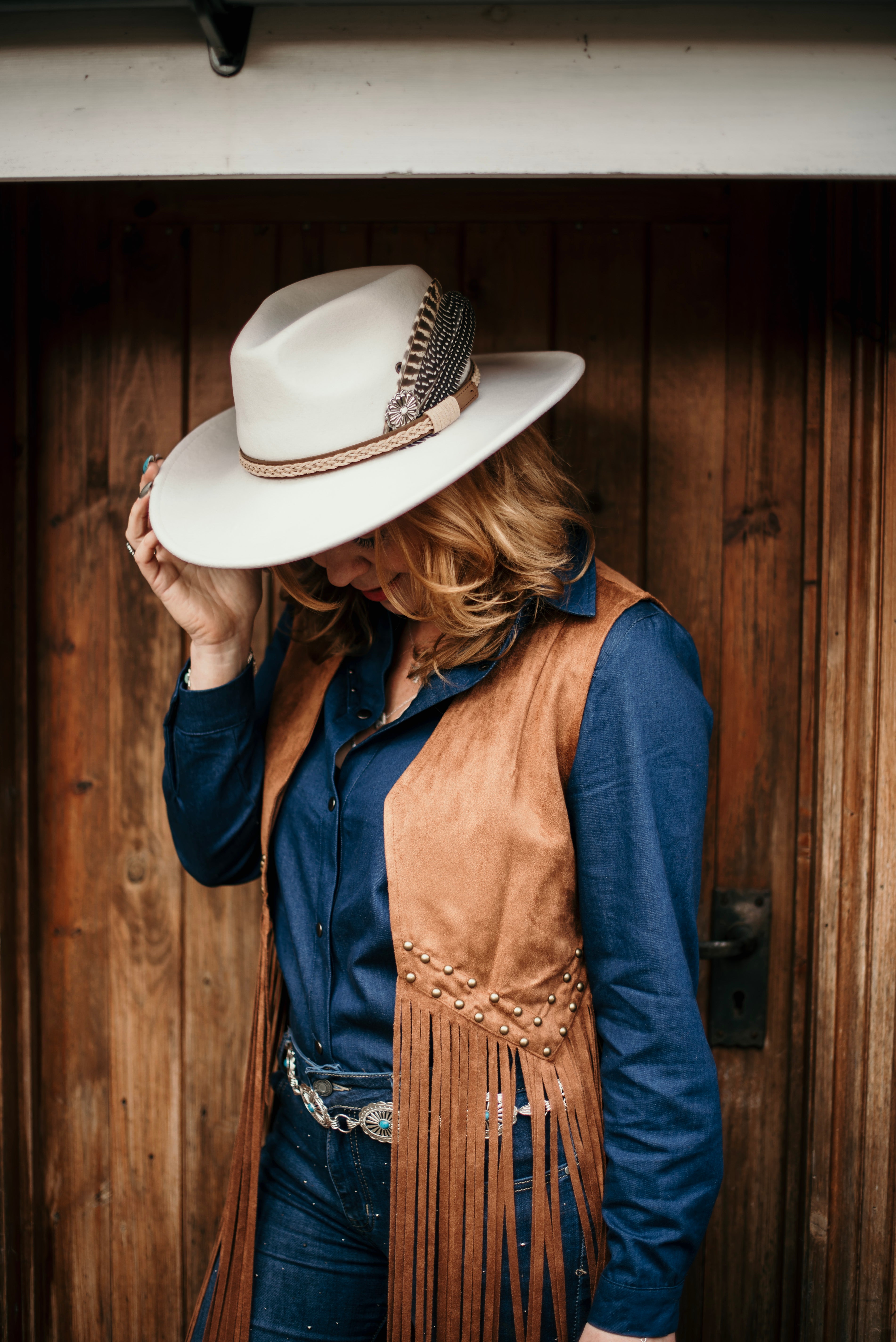White Natural Feather Western Hat - Boho Buffalo Accessories