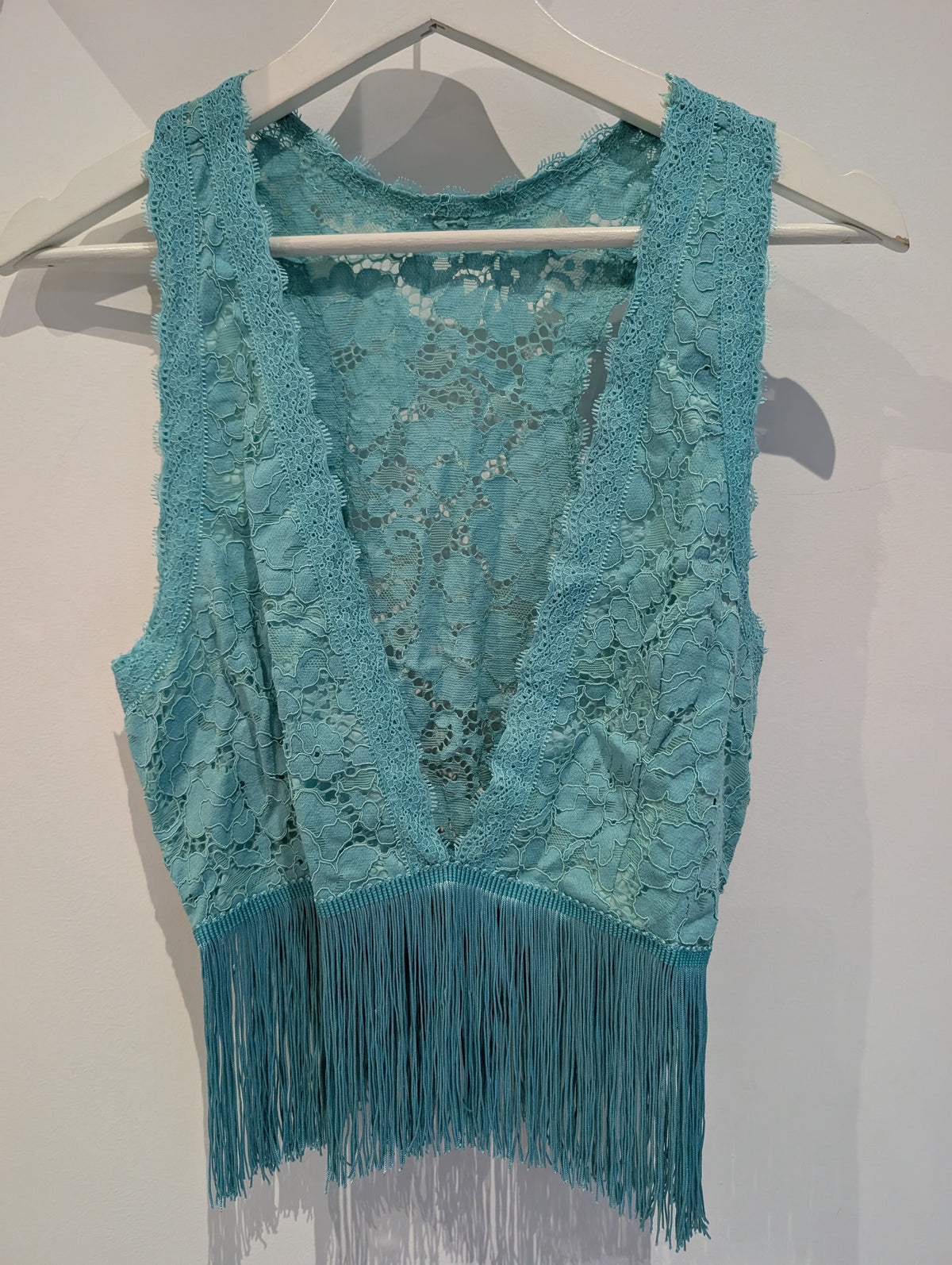 Turquoise Lace Fringe Top