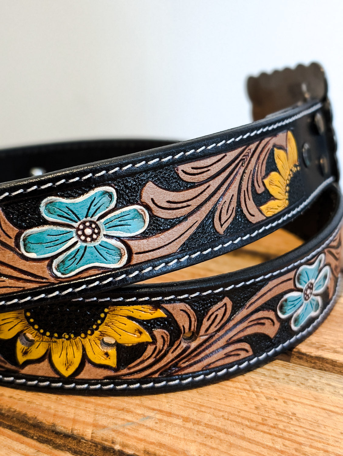Floral Cowprint Western Belt - Boho Buffalo Accessories