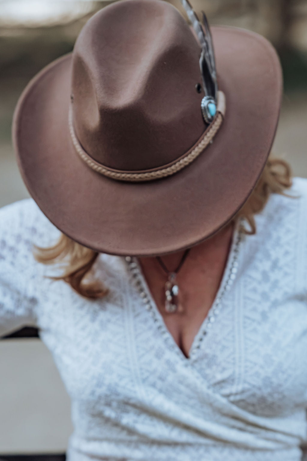 Brown Turquoise Flower Western Hat