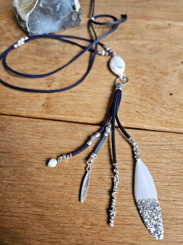 Navy Howlite Feather Necklace