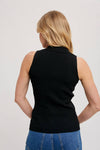 Ribbed Collared V-Neck Top Black