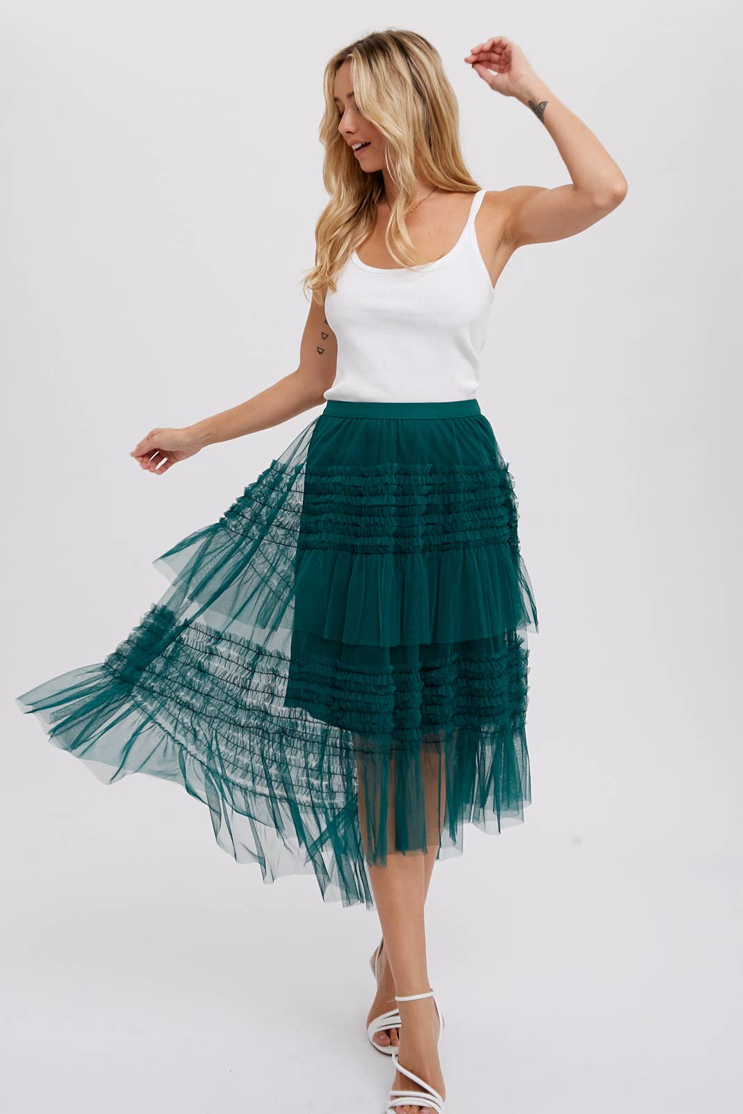 Green Tulle Maxi Skirt