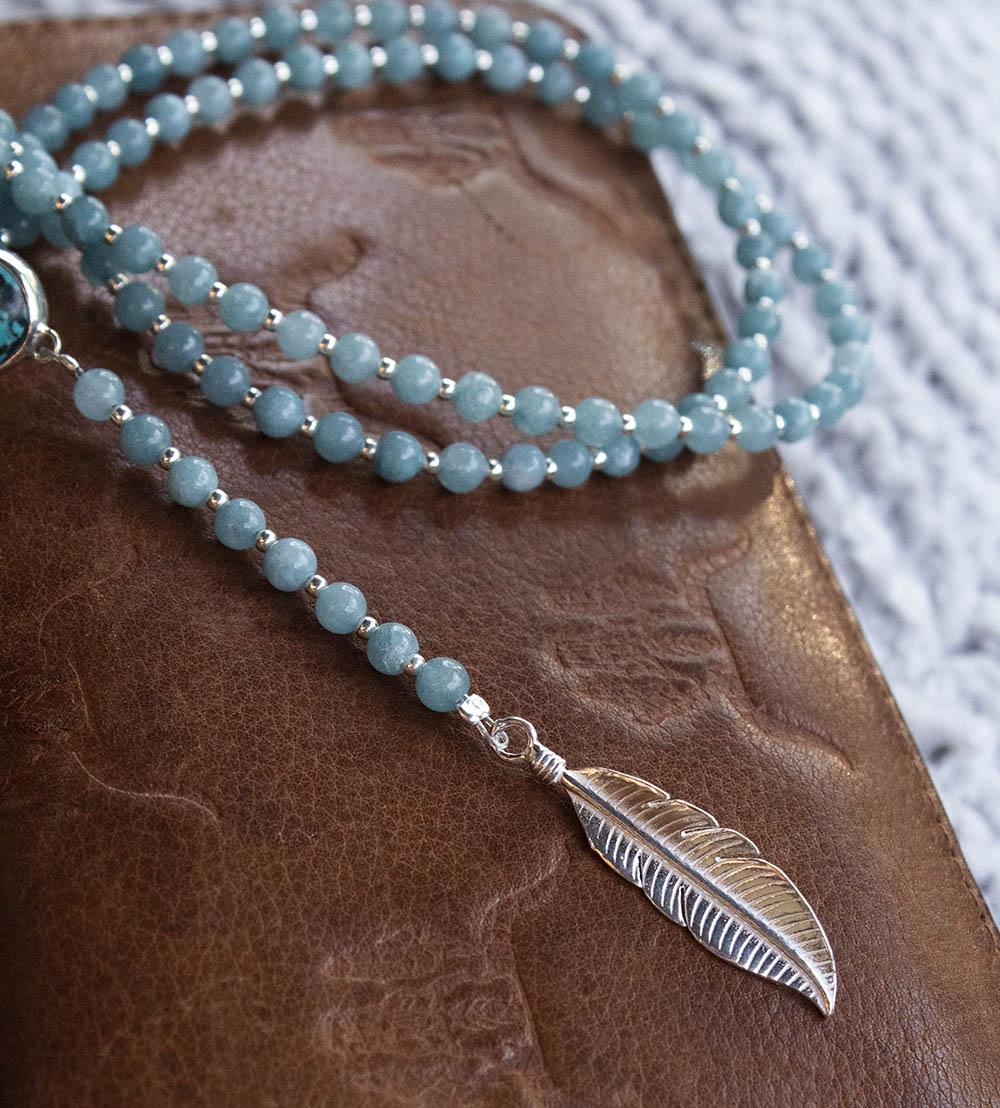 Agate Feather Lariat Necklace