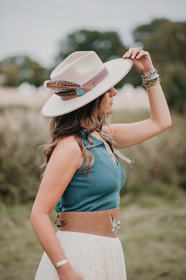 Feather Quartz Leather Waist Belt