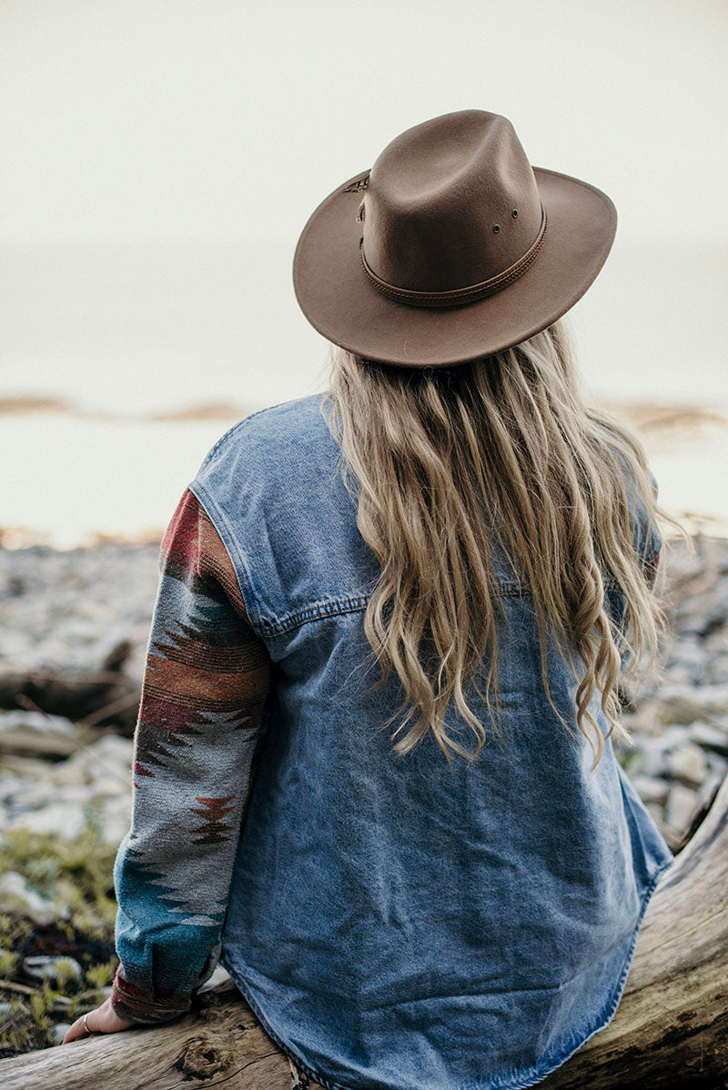 Brown Turquoise Flower Western Hat - Boho Buffalo Accessories