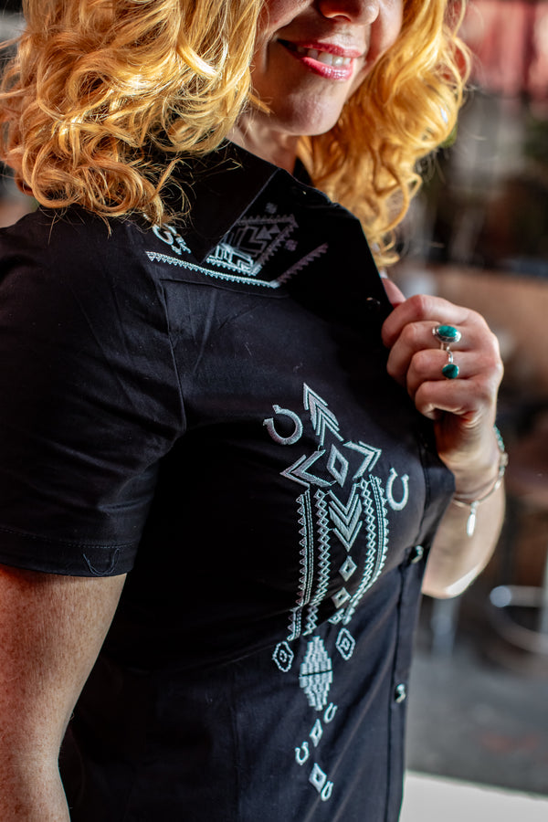 Western Embroidered Shirt Dress