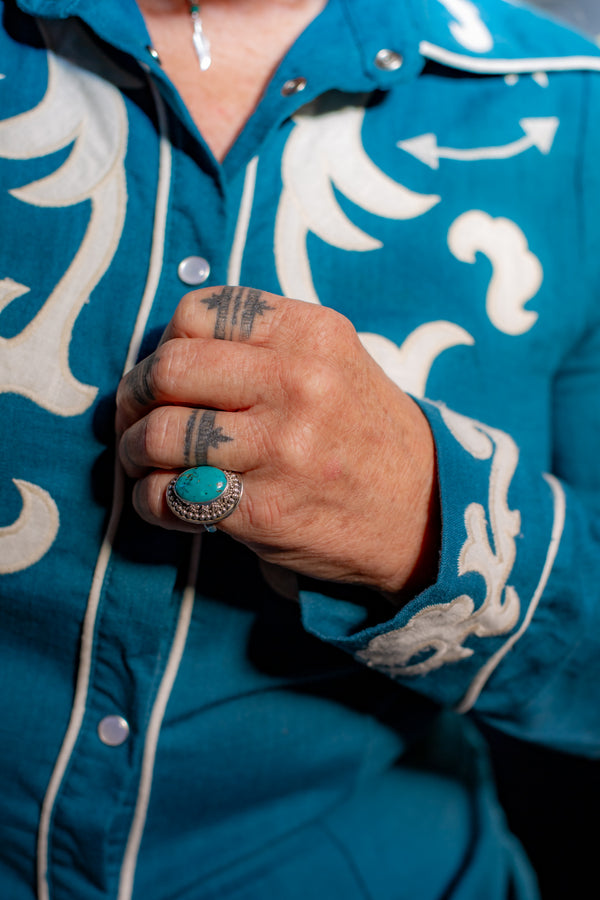 Adjustable Turquoise Oval Tribal Ring (Large)