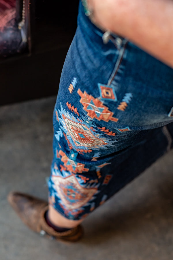 Western Embroidered Denim Skirt