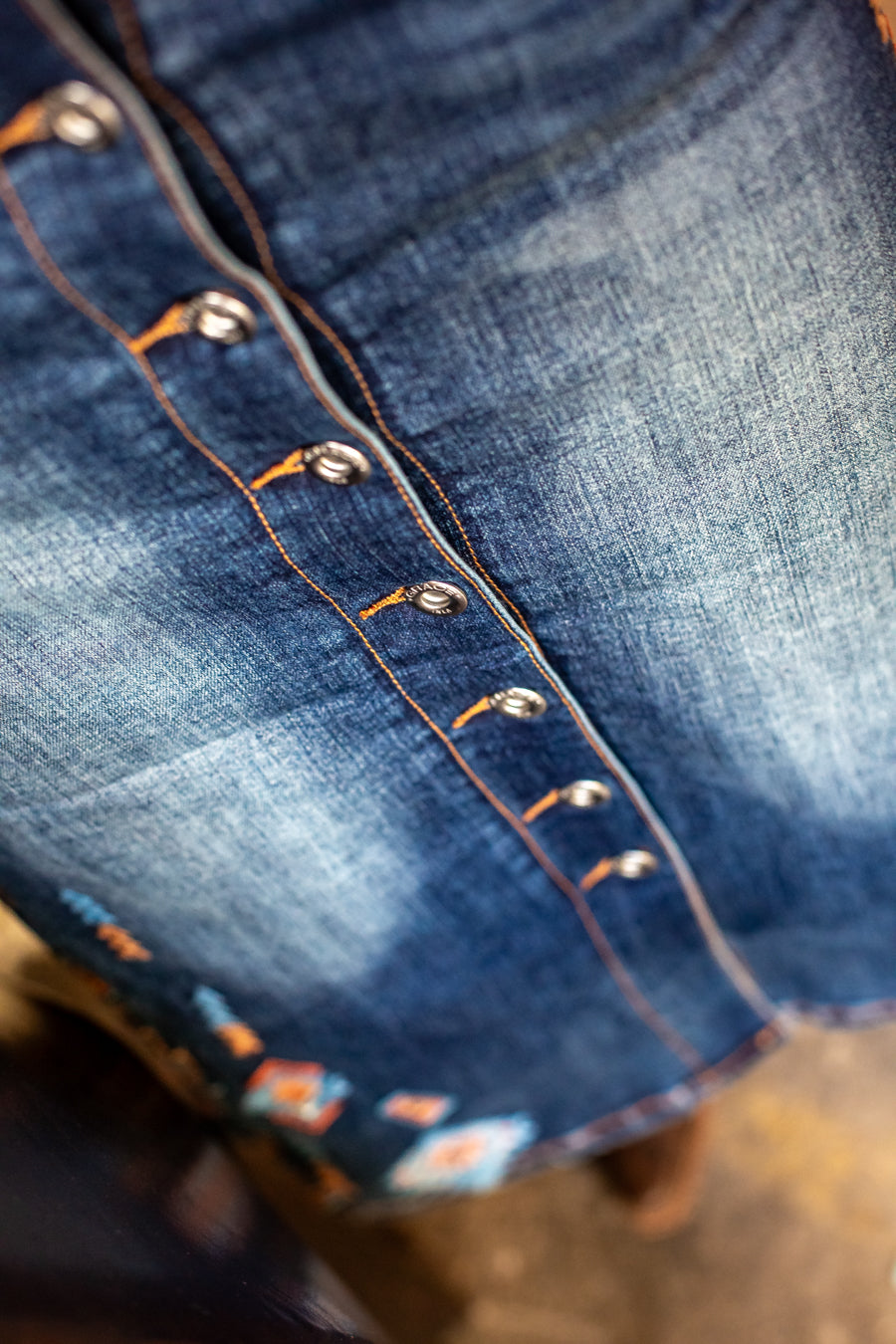 Western Embroidered Denim Skirt