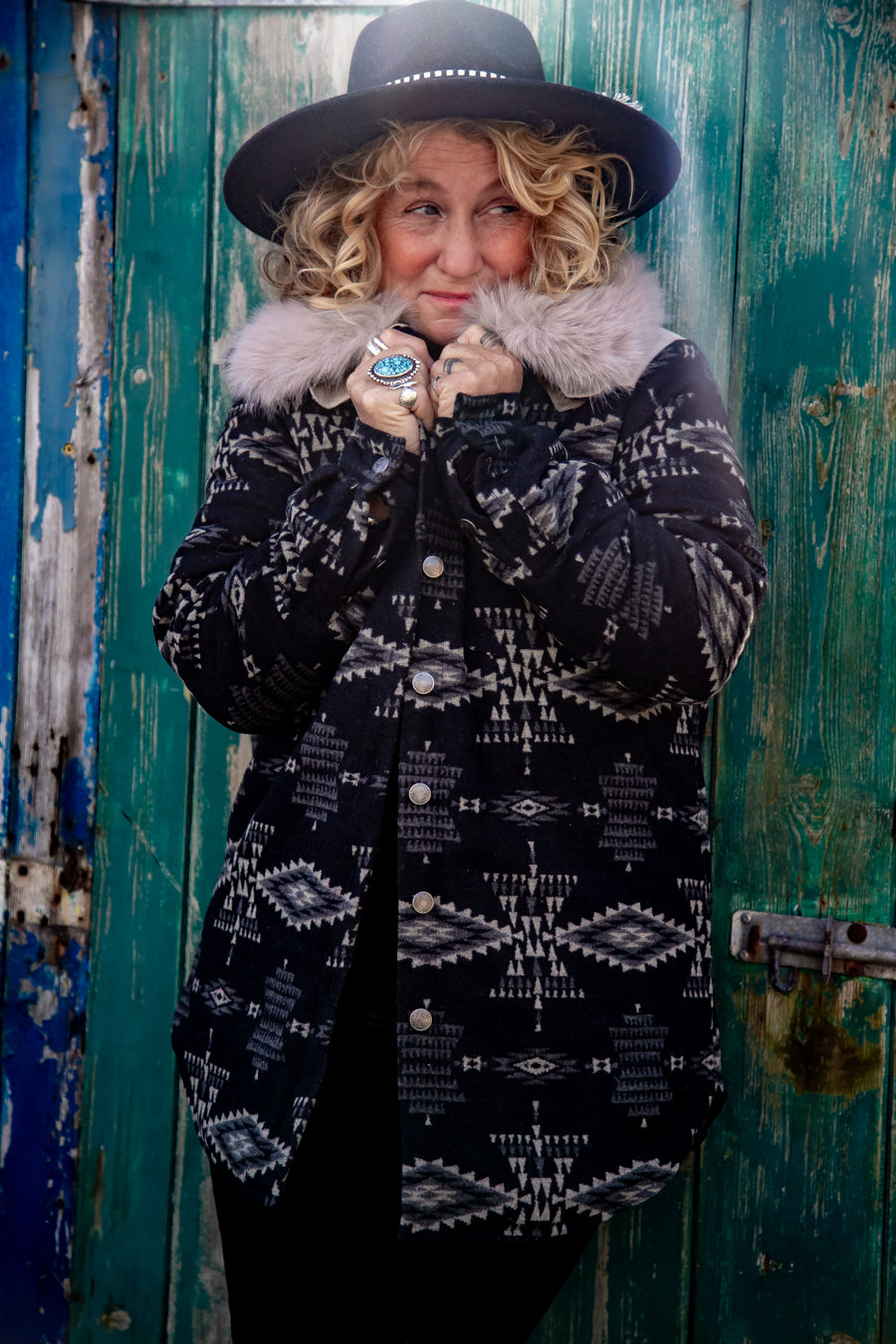 Black Fur Aztec Jacket - Boho Buffalo Accessories