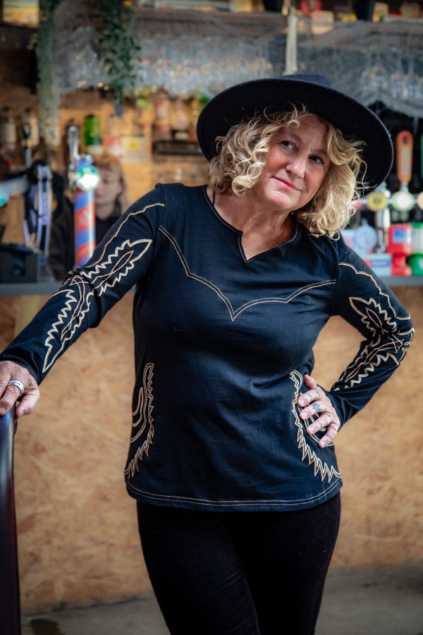 Western Embroidered Long Sleeve Top