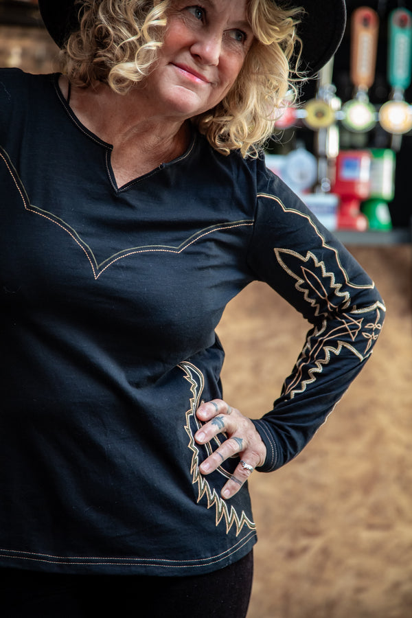 Western Embroidered Long Sleeve Top
