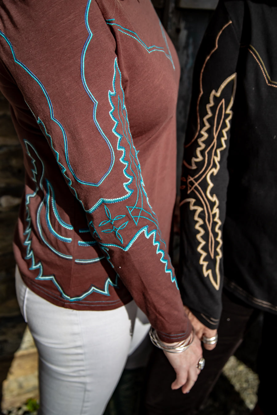 Western Embroidered Long Sleeve Top (Brown)
