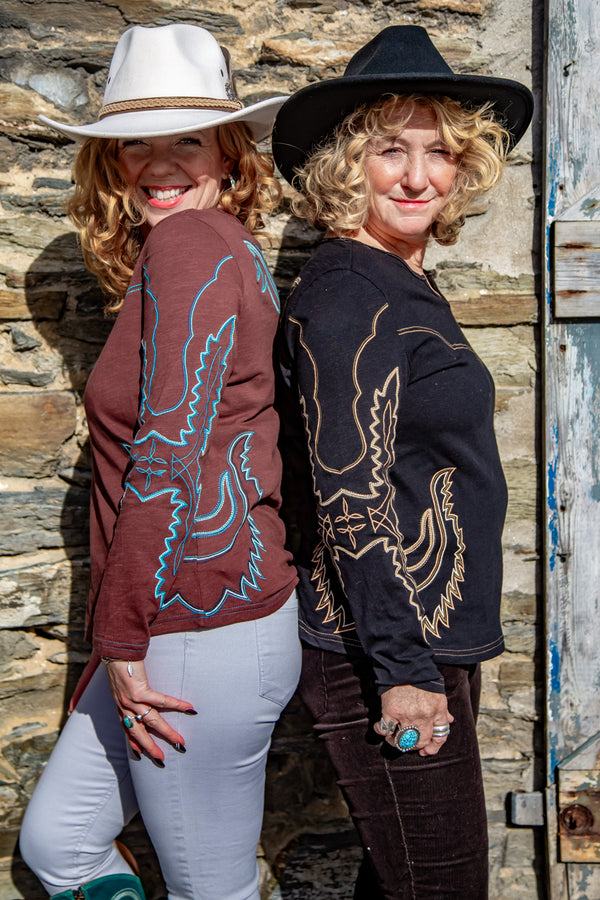 Western Embroidered Long Sleeve Top