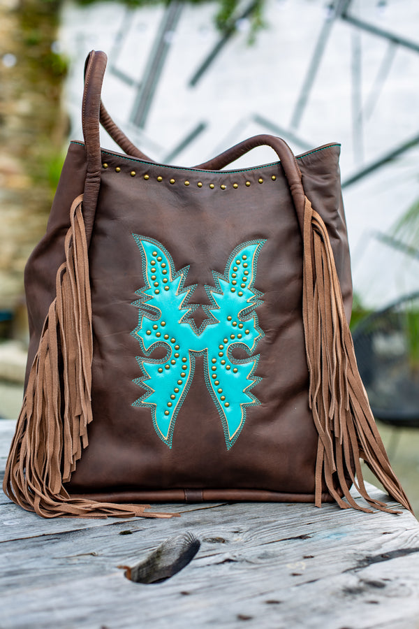 Large Western Tote Bag - Dark Brown