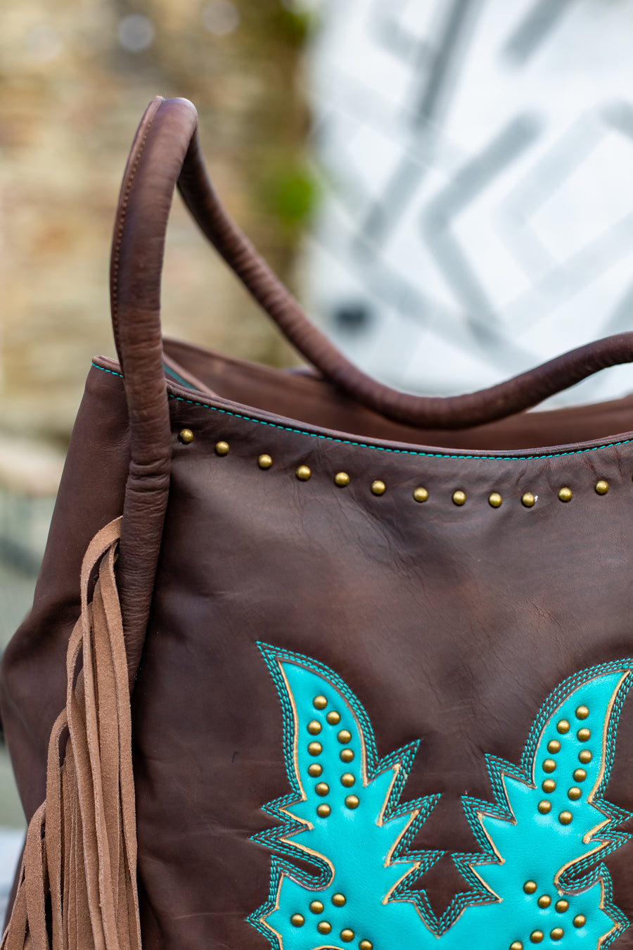 Large Western Tote Bag - Dark Brown