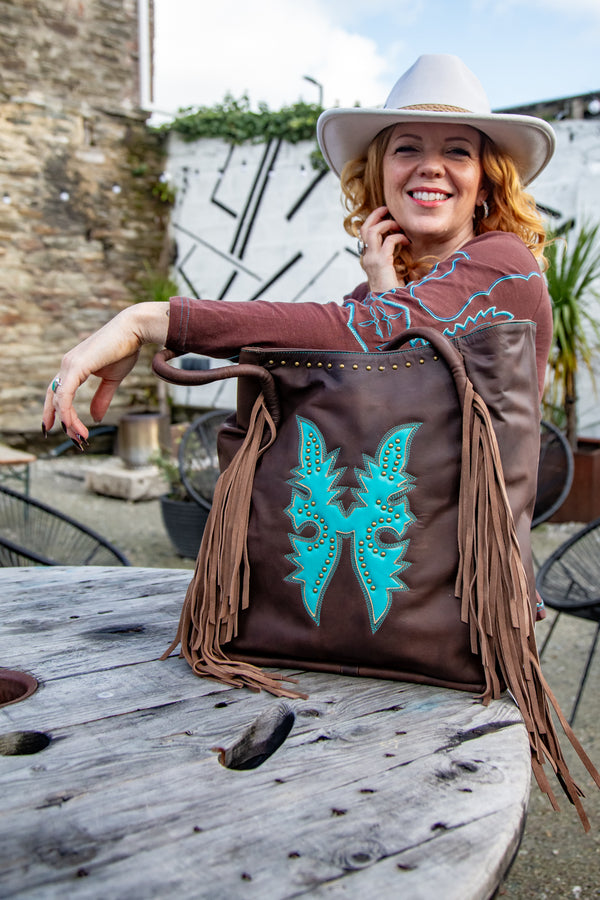 Large Western Tote Bag - Dark Brown