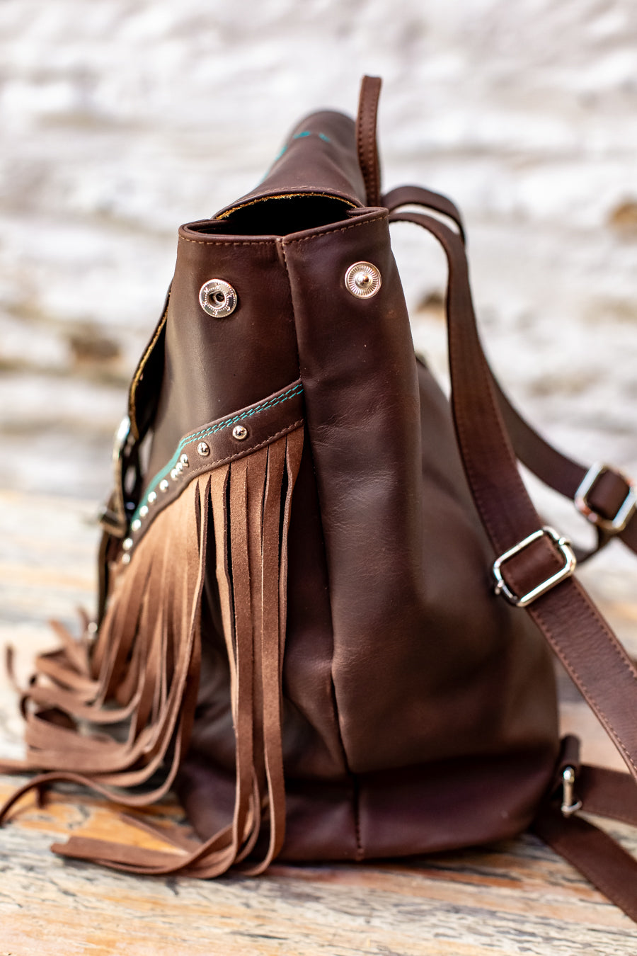Fringed Leather Backpack - Boho Buffalo Accessories