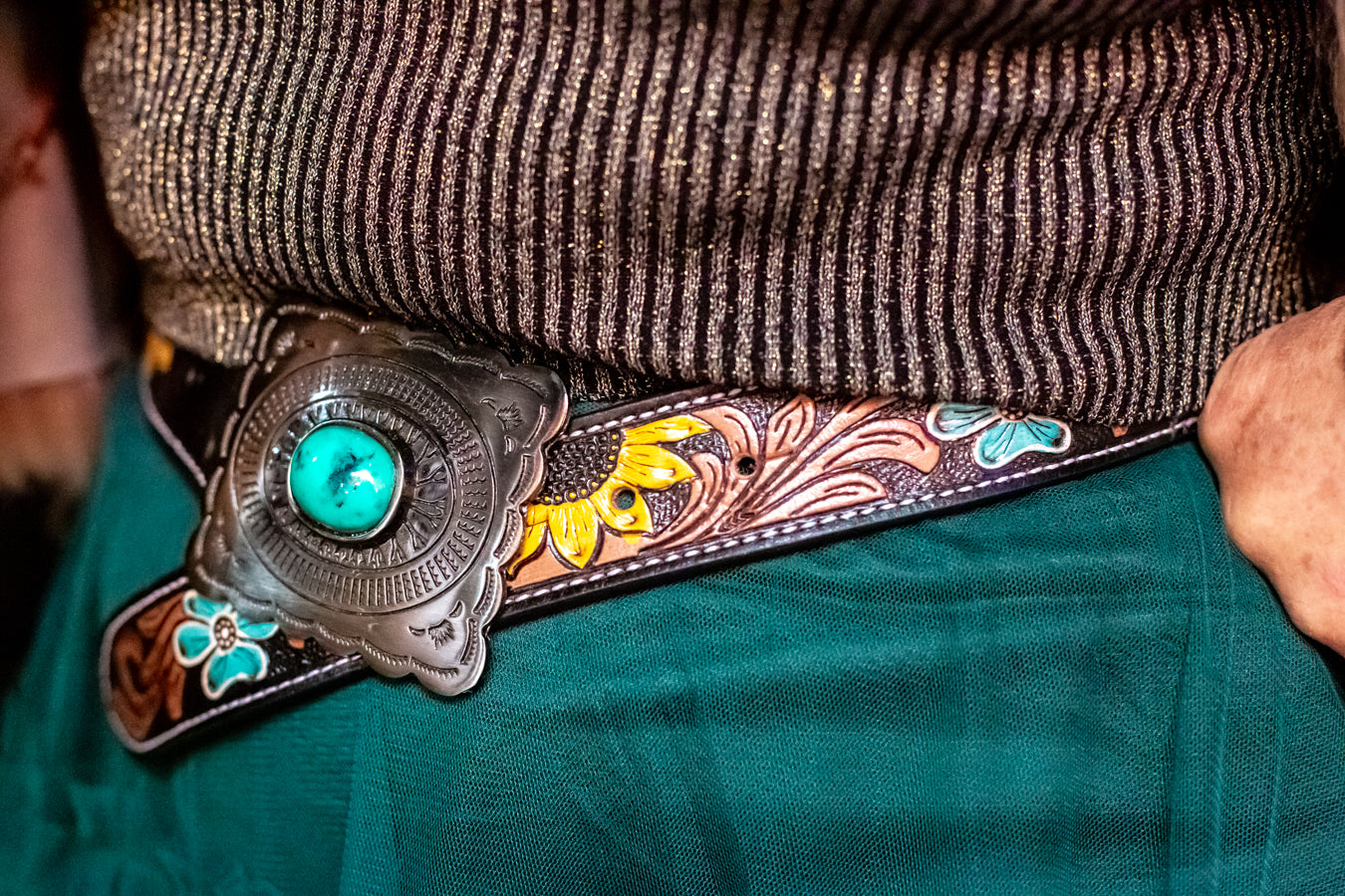 Floral Cowprint Western Belt - Boho Buffalo Accessories