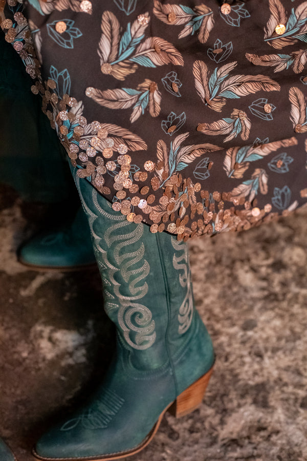 Sequin Feather Print Skirt