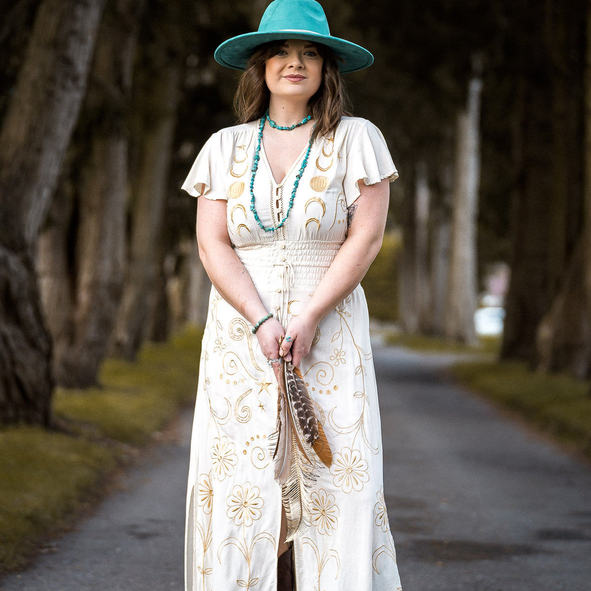 white and gold boho dress Boho Madrid Handmade Floaty White Dress with Gold Embellishment