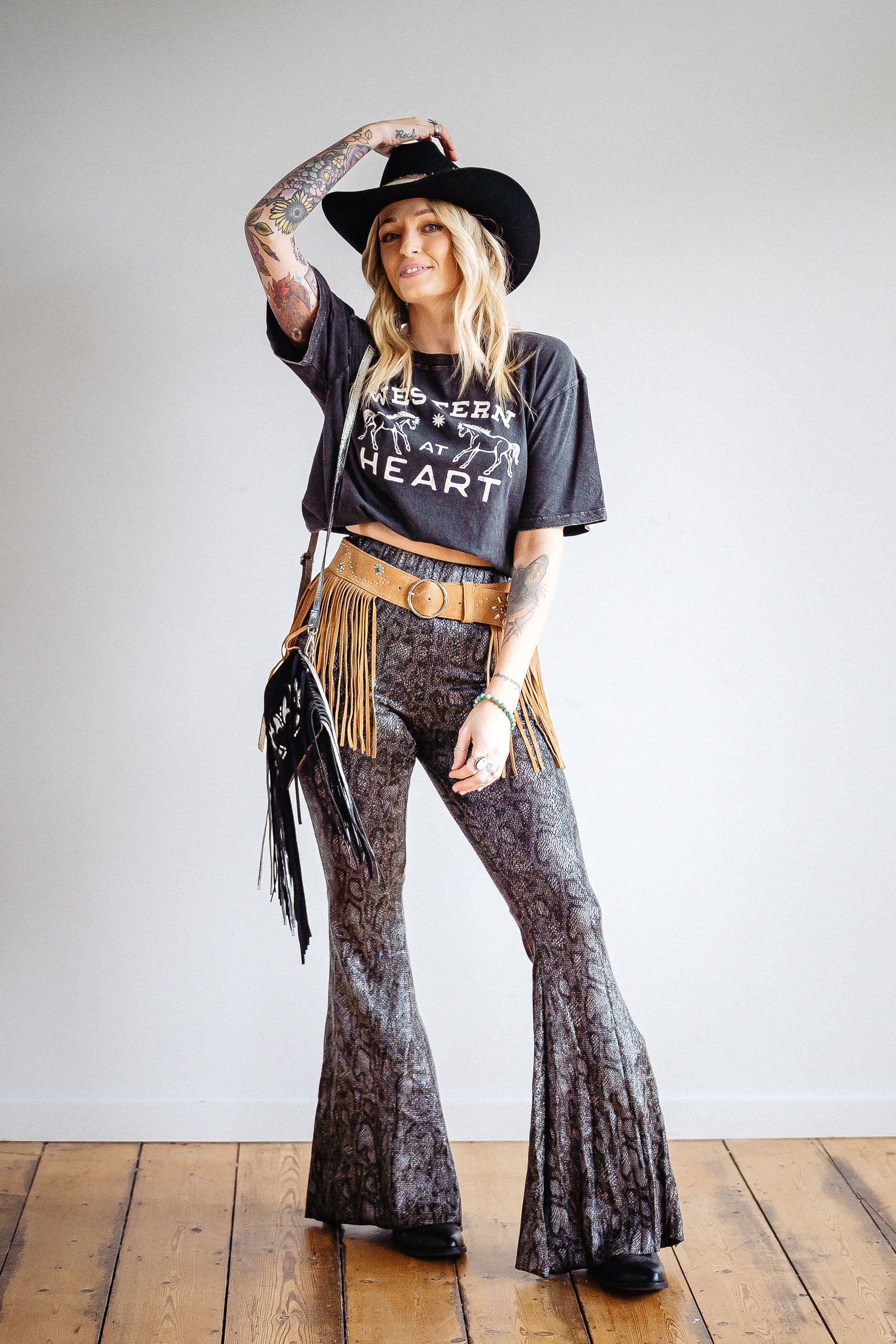 Sparkly Snakeskin Flares