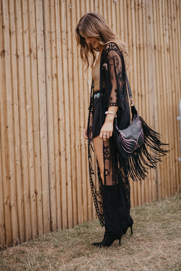 Black Studded Fringe Crossbody