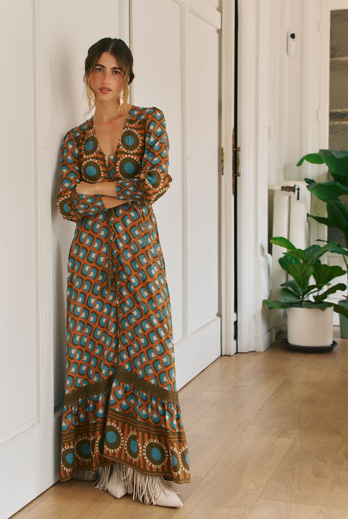 The Sienna Retro Geometric Maxi Dress