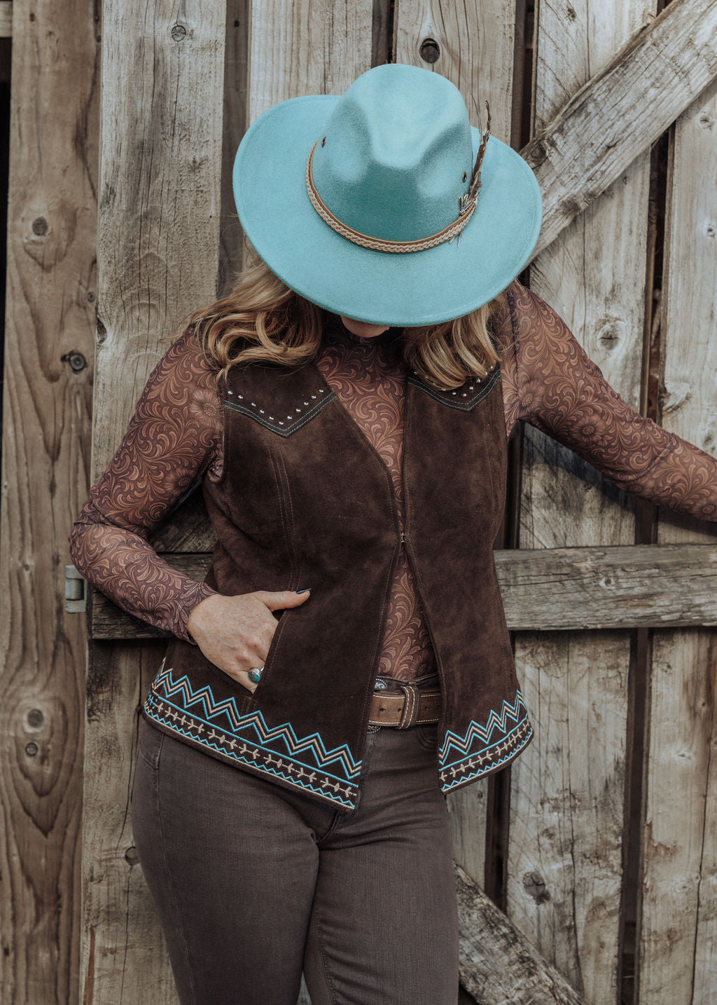 Dusty Teal Western Hat