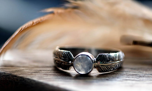 Round Moonstone Feather Ring