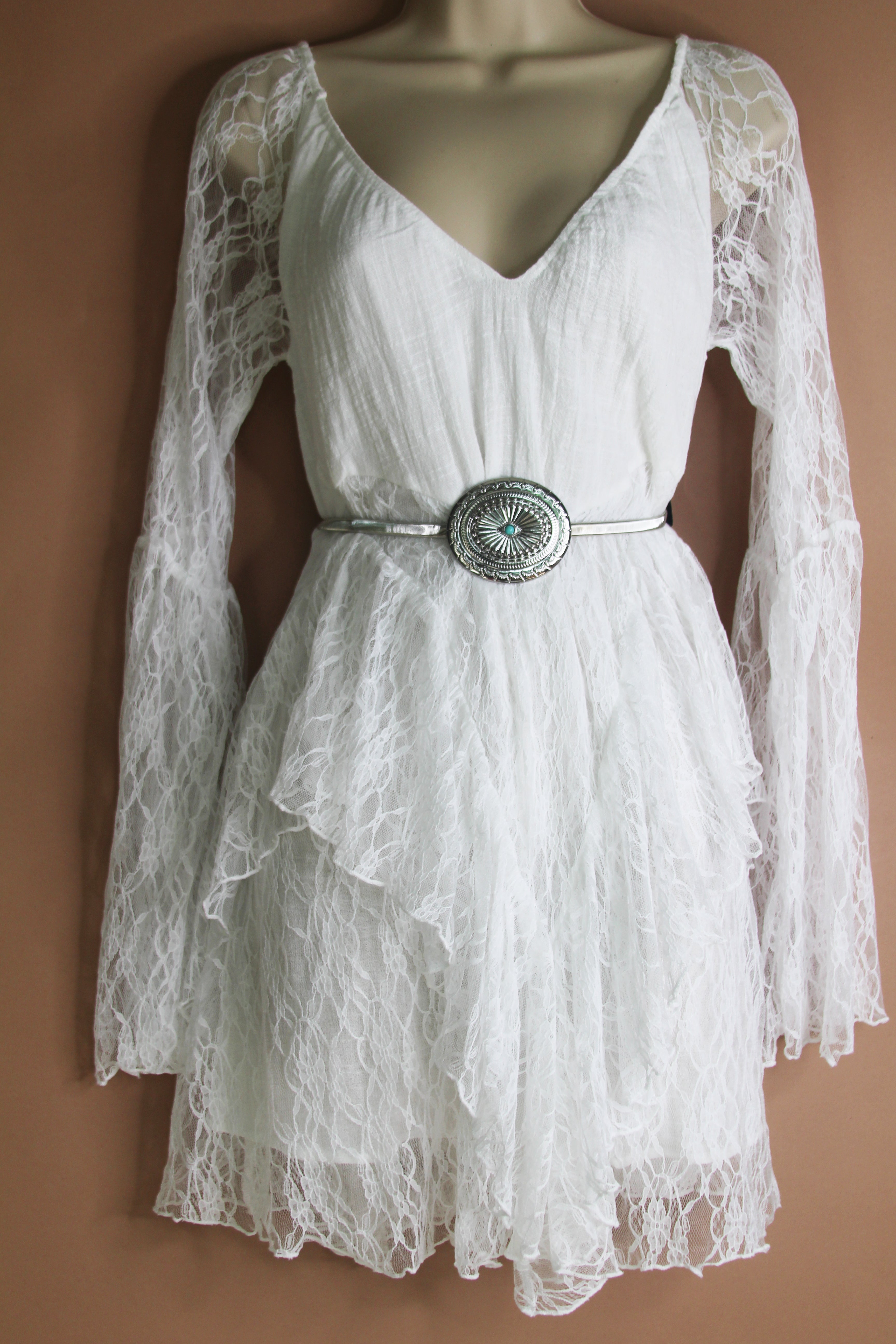 Ruffle Lace Bell Sleeve Skort Dress