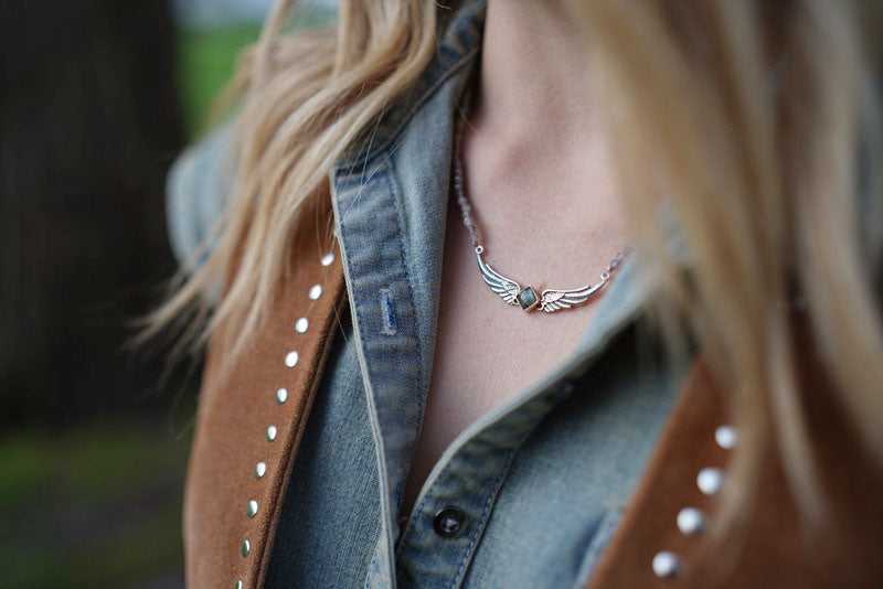 Labradorite Angel Wing Necklace - Boho Buffalo Accessories