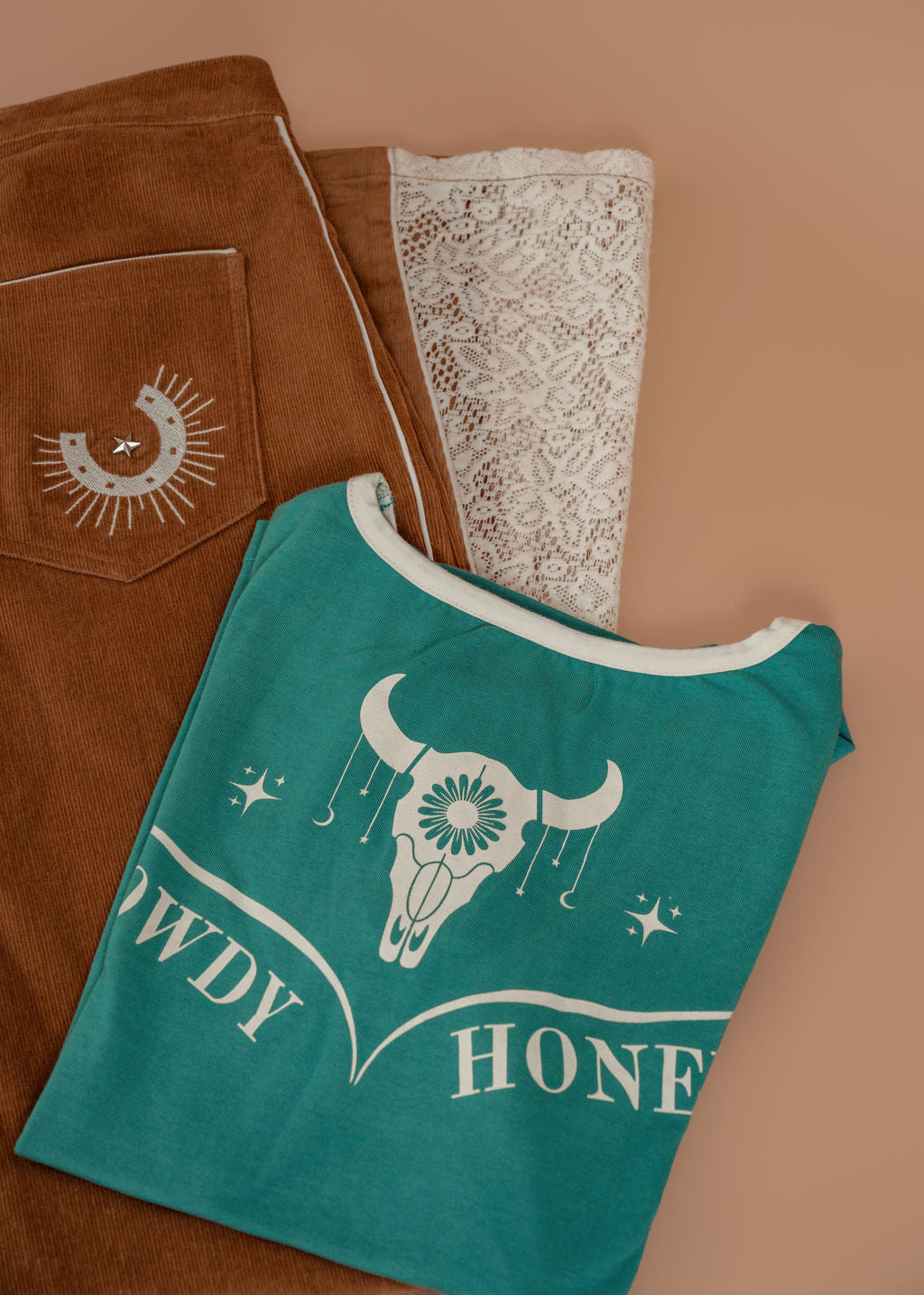 'Howdy Honey' Teal Ringer Tee