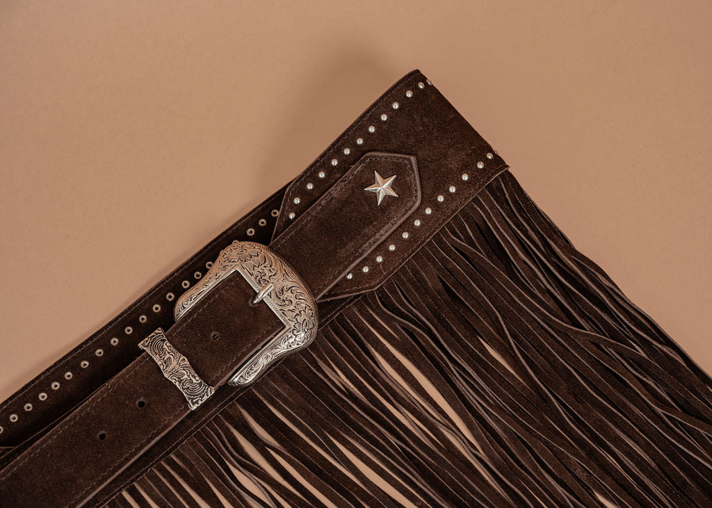 Brown Western Fringe Skirt Belt