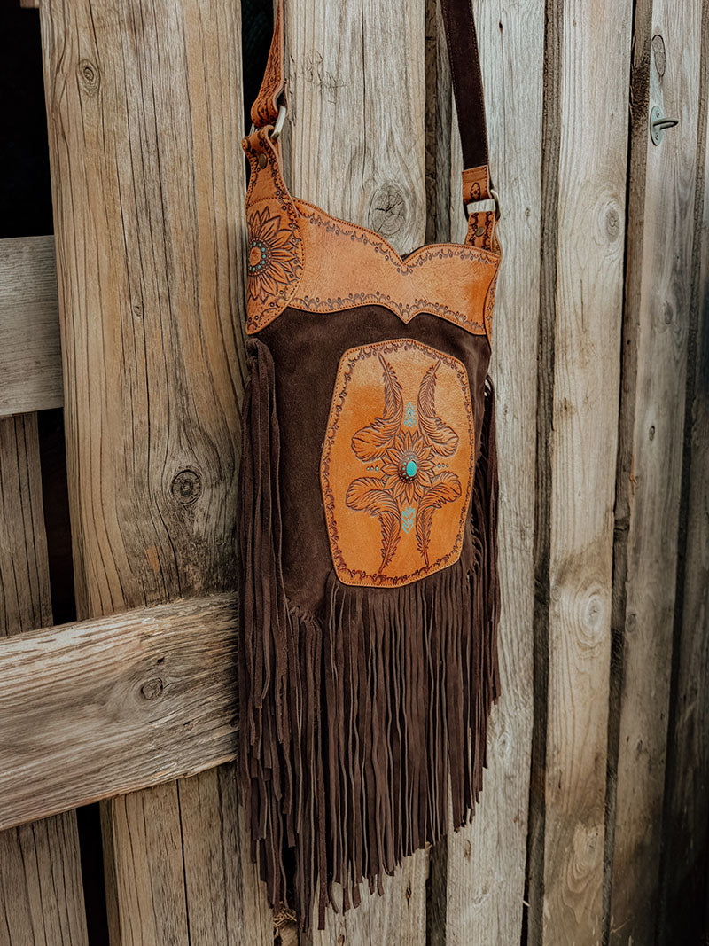 'Feathers' Brown Suede Fringe bag