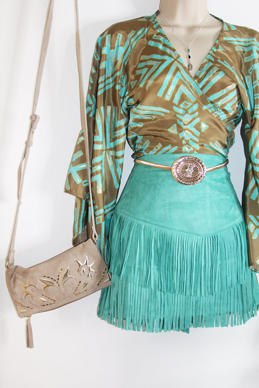 Desert Oasis Geometric Bell-Sleeve Kimono