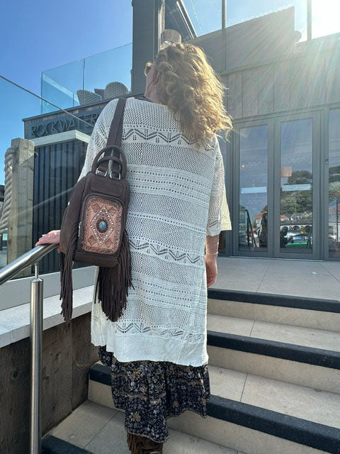 Brown Fringe Leather Backpack