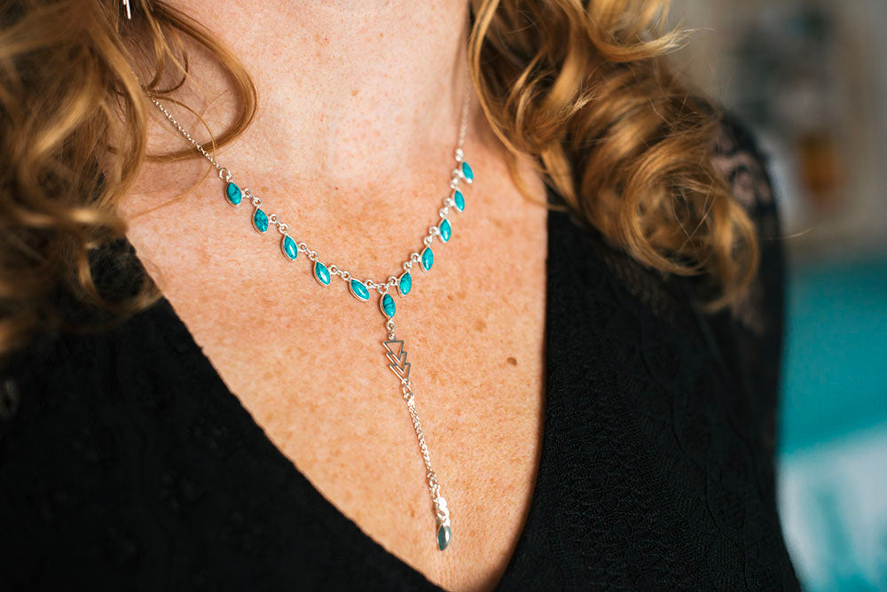 Chevron Turquoise Dropper Necklace