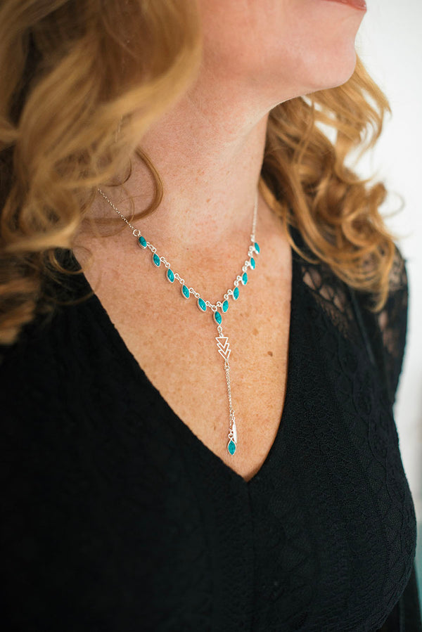 Chevron Turquoise Dropper Necklace