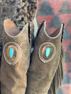 Brown Suede Fringe Jewel Boots
