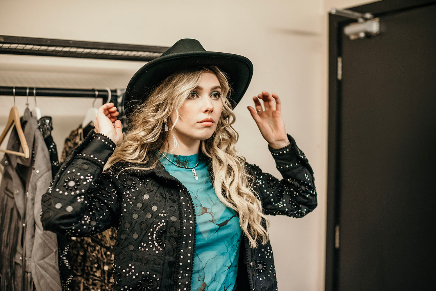 Black Diamante Feather Western Hat