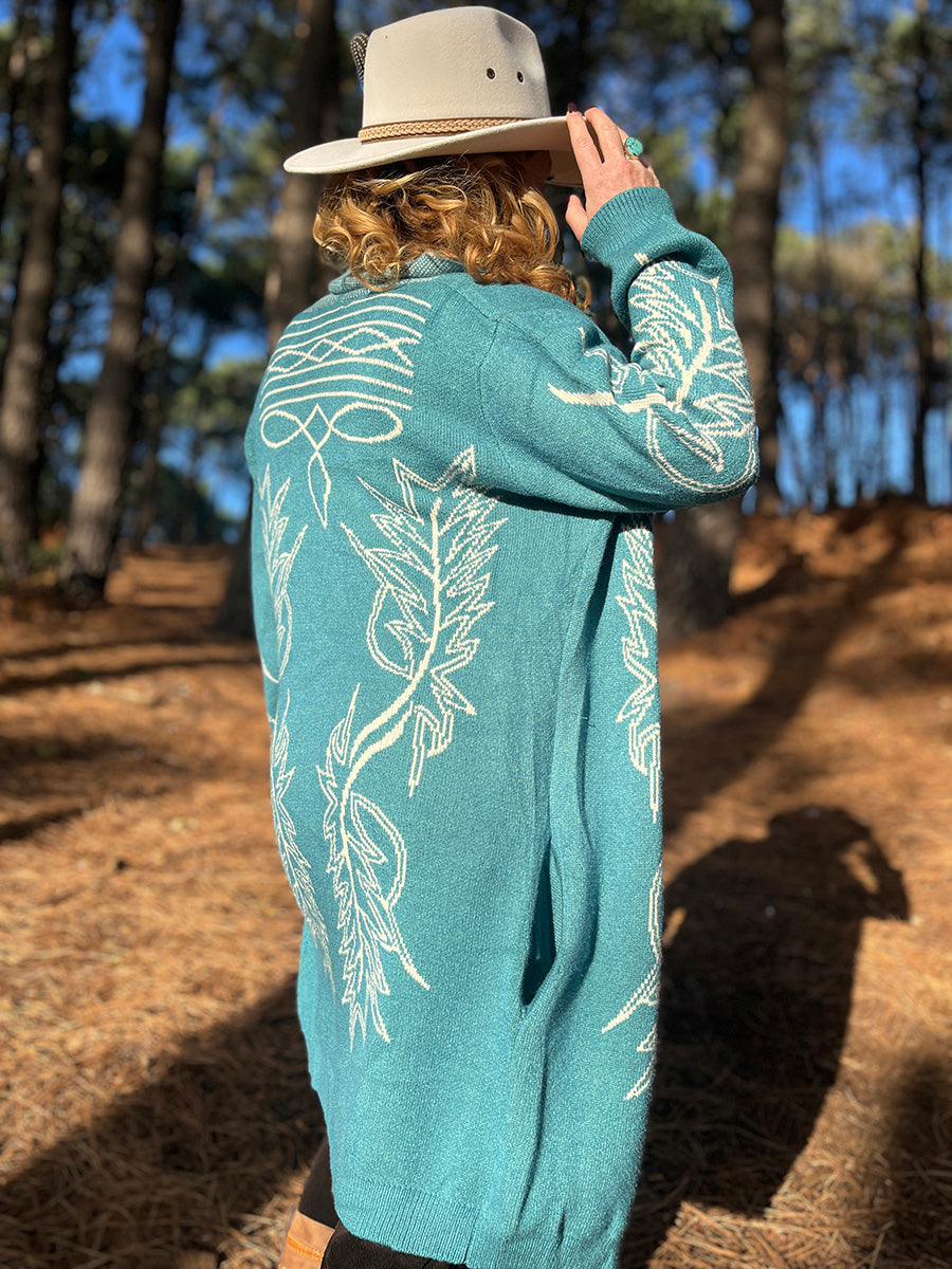 Teal Western Cardigan
