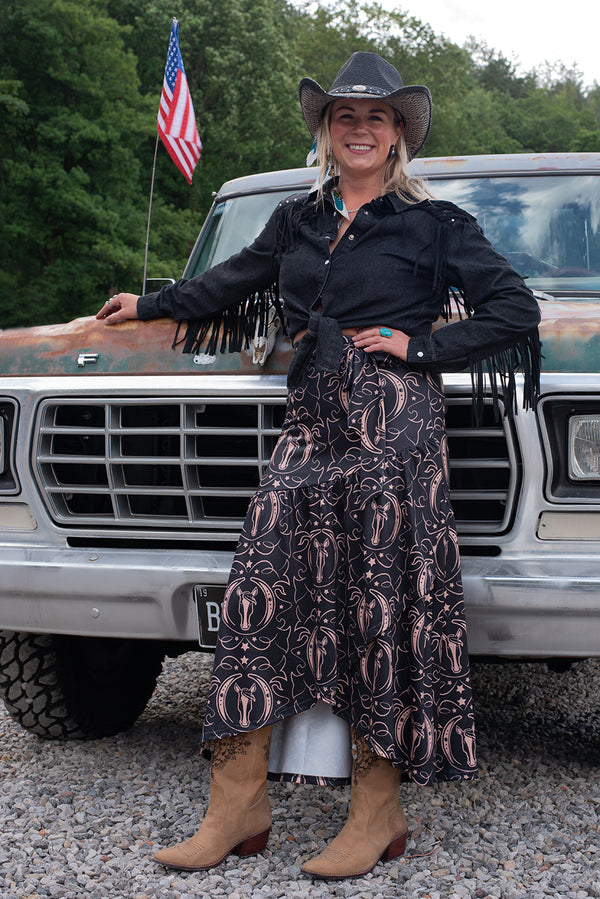Black Horse Shoe Western Skirt