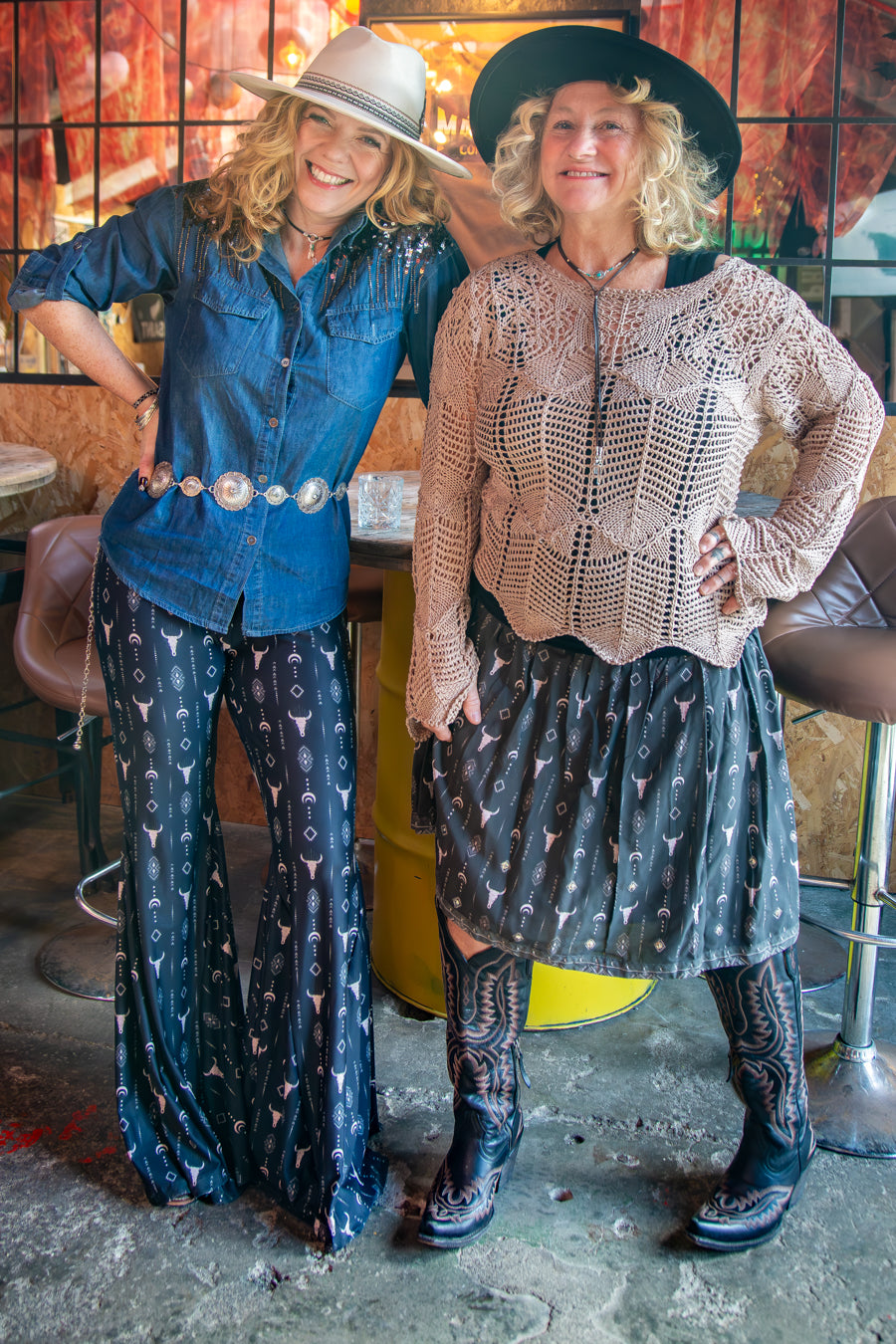 Black Western Print Stretch Flares - Boho Buffalo Accessories