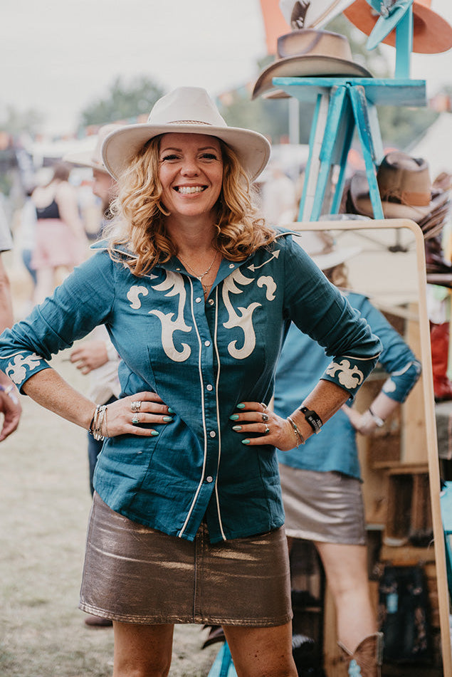 Teal Western Shirt (S-L) - Boho Buffalo Accessories