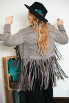 Grey Crop Fringed Jacket - removable fringe