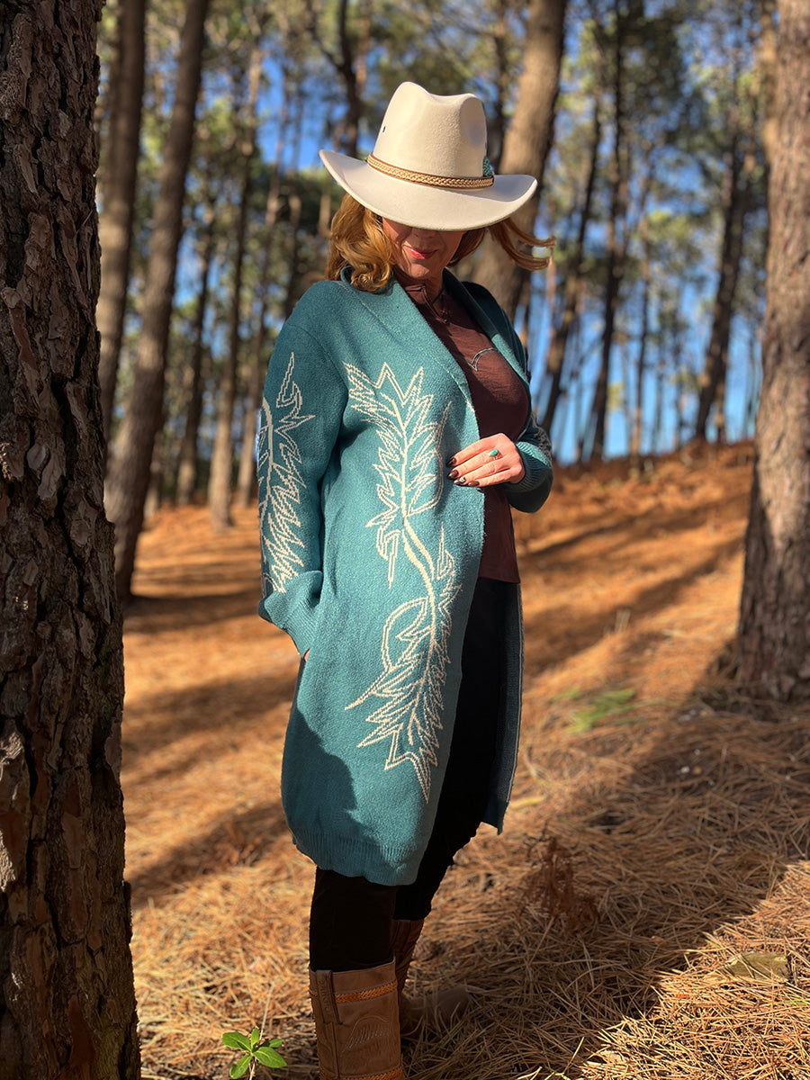 Teal Western Cardigan - Boho Buffalo Accessories