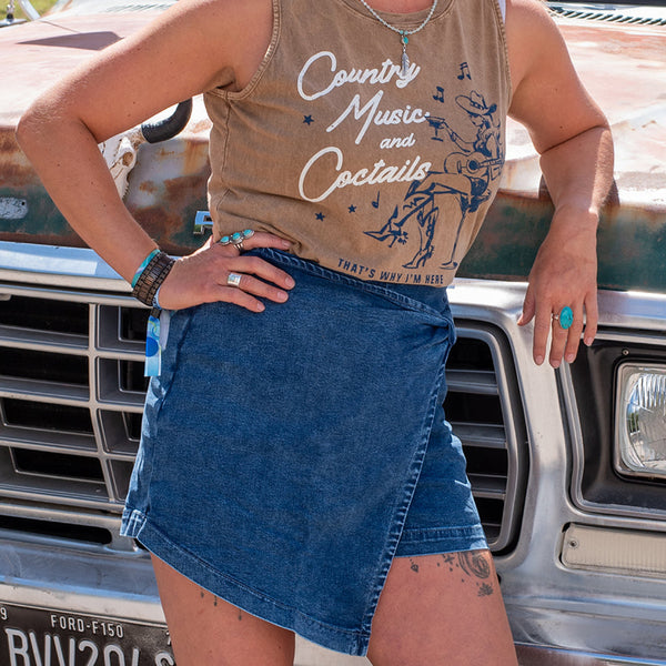 Indigo Denim Asymmetrical Skort/Skirt