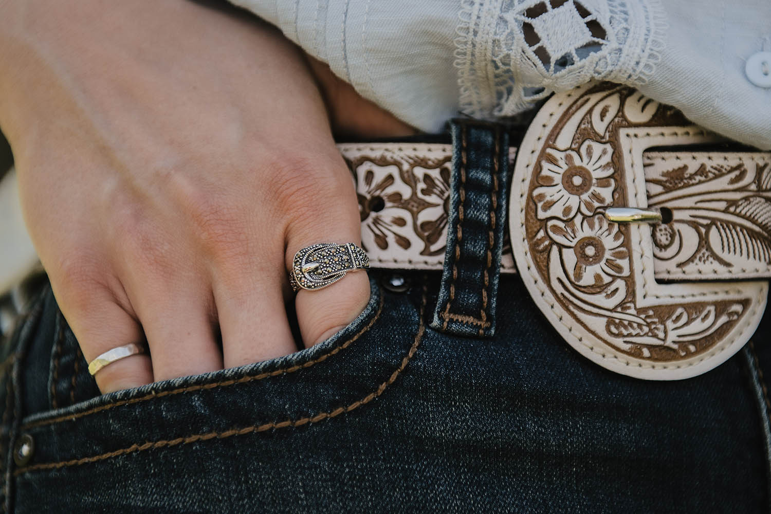 Ivory Tooled Leather Belt - Boho Buffalo Accessories